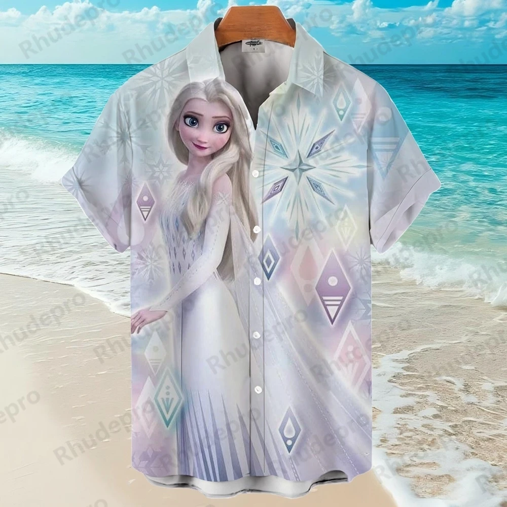 

Disney Frozen Cartoon Princess Elsa 3d Hawaiian Shirt Beach Men's And Women's Fashion New Shirts Chemise Homme Camisas De Hombre