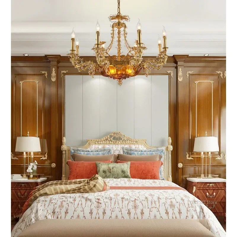 Lámpara de araña francesa para dormitorio y comedor, estilo retro y creativo, estilo rústico, lámpara de cobre de lujo para villa.