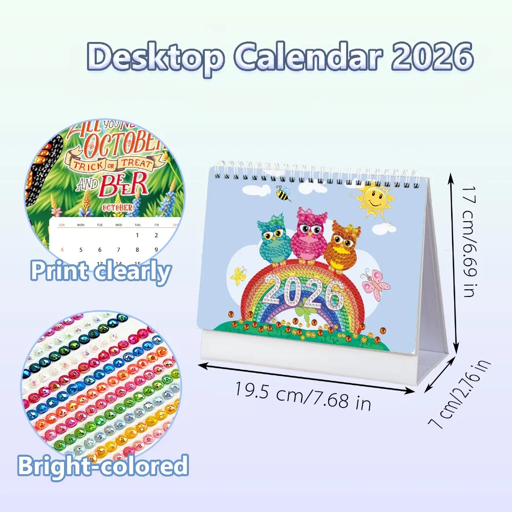

2026 Diamond Art Calendar Painting Art Kit Different Patterns Desk Calendar Thick Paper Painting Calendar