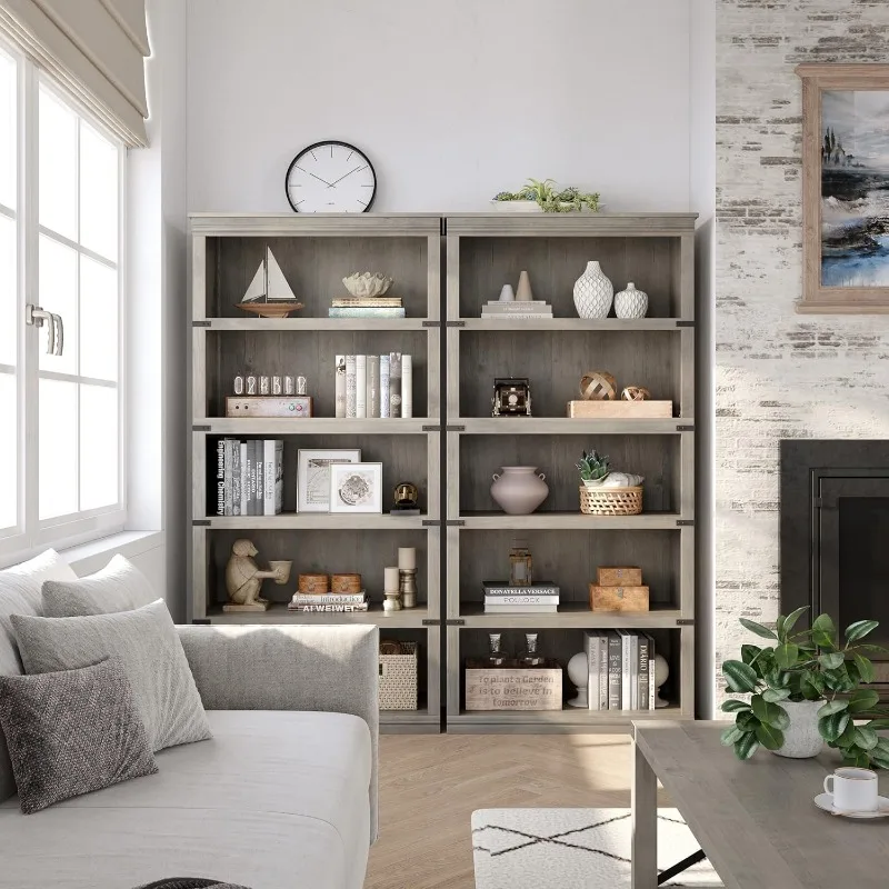5-story bookshelf, Farmhouse bookshelf, 71 "high Bookshelf Wooden 5-story bookshelf (gray, 67.4" high x 31.5 "wide x 12.8" deep)