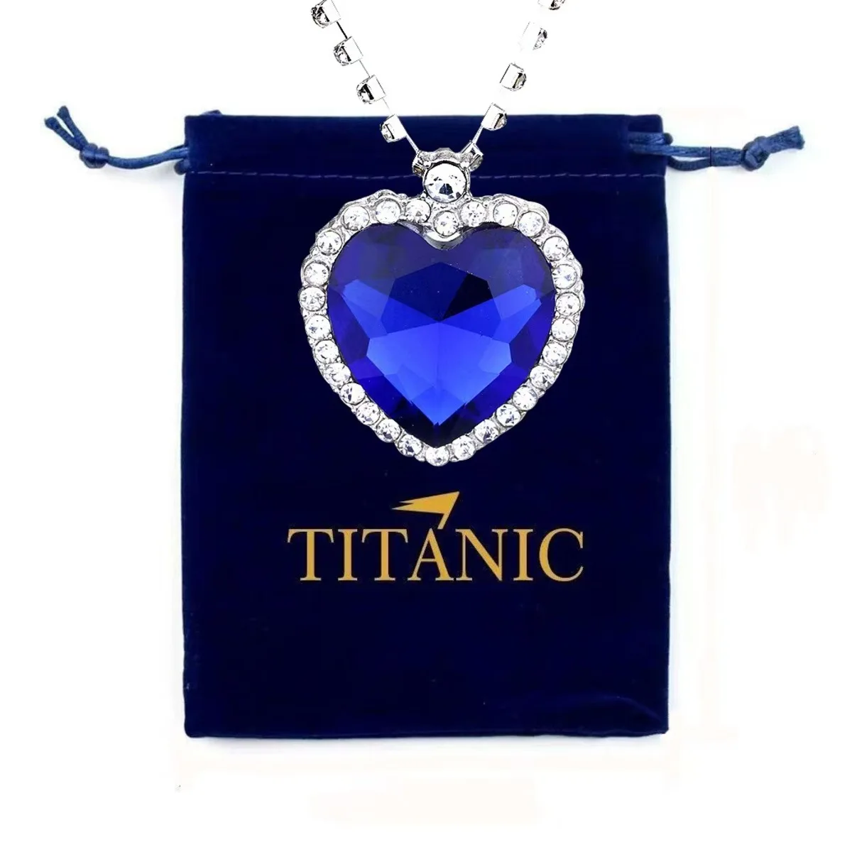 Blue Ocean Heart Necklace Titanic Style Sparkling Red Chain Pendant Eternal Love Jewelry Velvet Pouch Present
