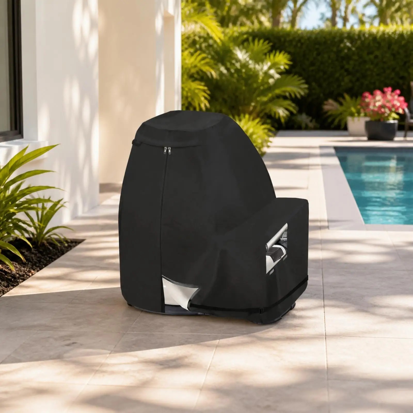 Heavy Duty Pool Pump Cover Oxford Cloth Weatherproof Enclosure for Outdoor Sand Filter Pump with Zipper Hose Ports
