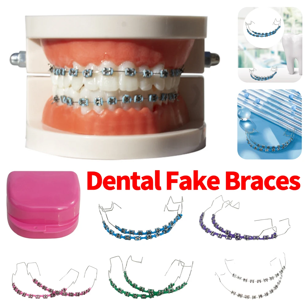 

Temporary Tooth Decoration Dental Fake Braces with Metal Wires & Bracket Dental Metal Bracket with Ligature Ties for Tooth Decor