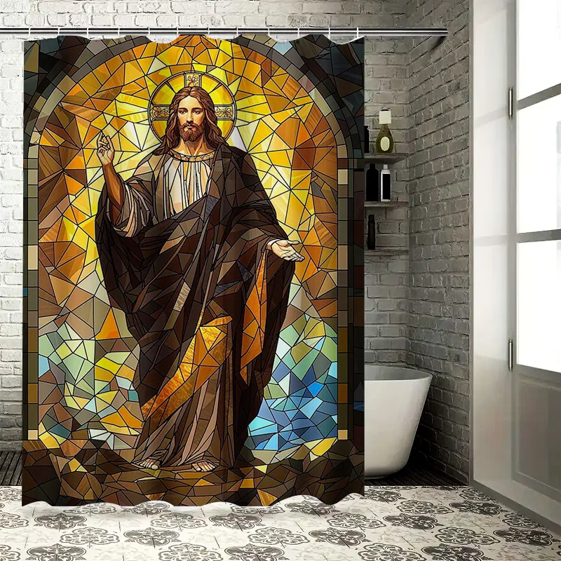 Stylish Mosaic Shower Curtain Religious Jesus Design for home decor in bathroom accessories. 128 character AliExpress title that