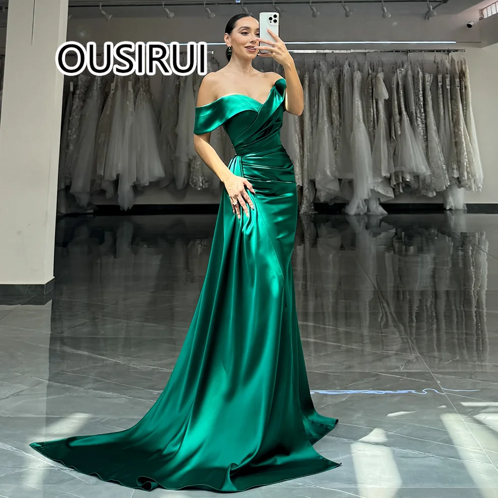 Classic Satin Pleated Off-Shoulder Evening Bridesmaid Gown Side Slit Sheath Sweep Court Prom Dress for Women Custom Made