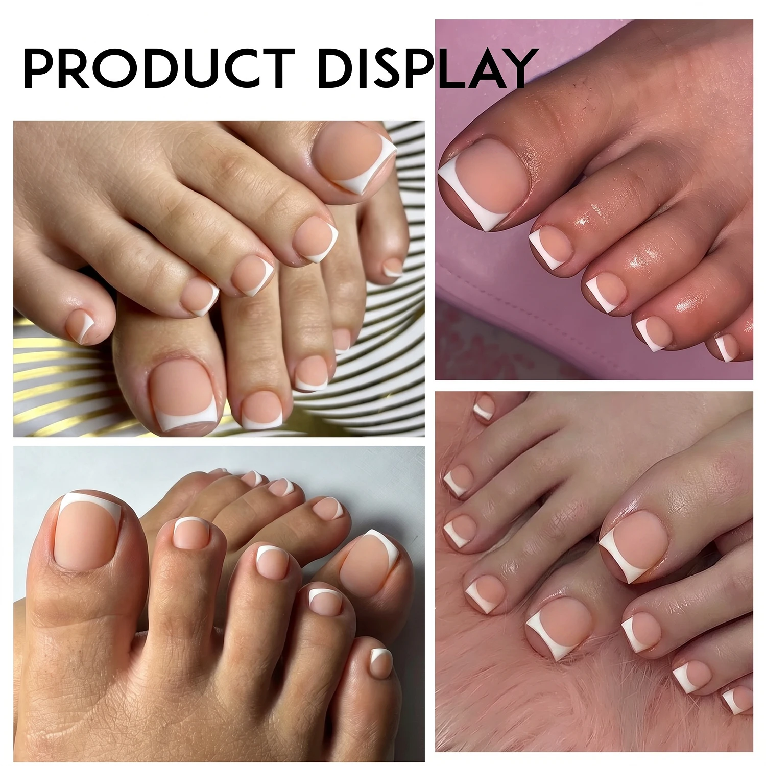 150Pcs 0#-14# Matte Nude French Press On Toenails Gradient Short Square Fake Toe Nails Multi-size French Summer Square Foot Tips