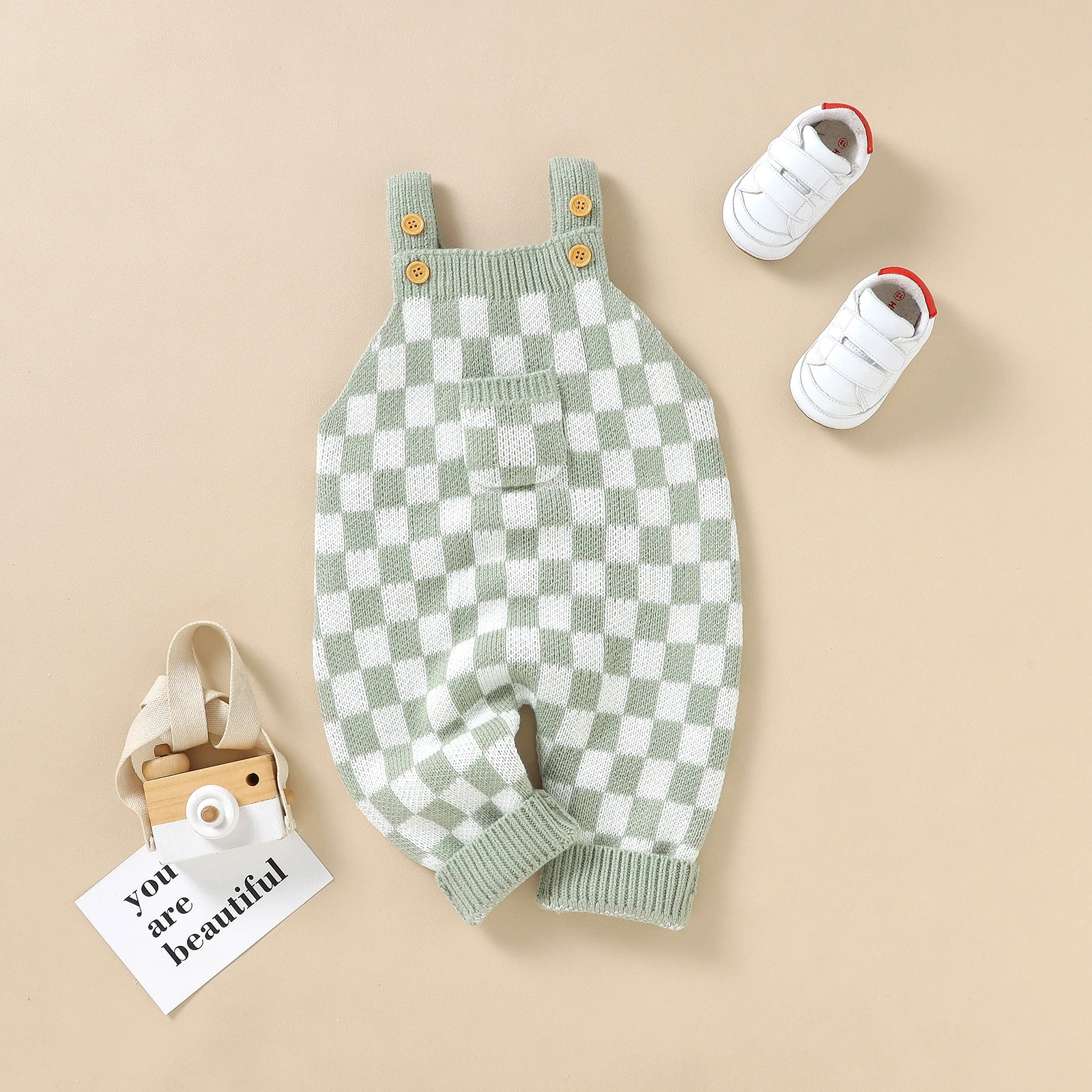 Baby Girls Boys Autumn Winter Jumpsuit Sleeveless Checkerboard Print Knitted Jumpsuit Button Down Bodysuit Playsuits Clothes