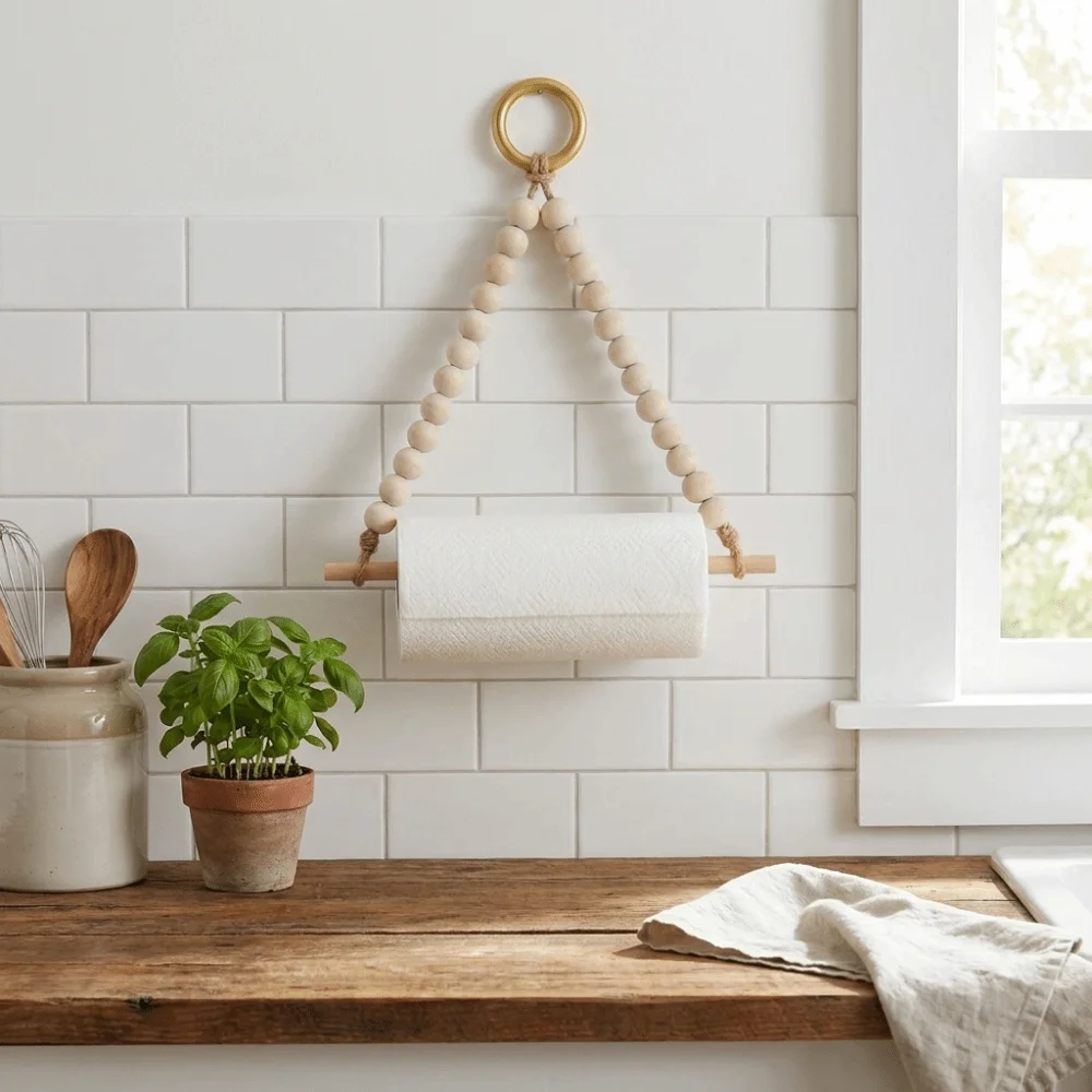 Bohemian Non Punching Bead Paper Roll Holder Hanging Wall Mounted Tissue Holder Rustic Boho Toilet Paper Rack Guesthouse