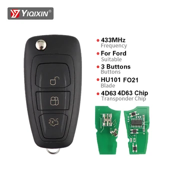 מפתח רכב מרחוק YIQIXIN 433Mhz עבור פורד פוקוס טרנזיט C-Max S-Max MK3 מונדאו קוגה פיאסטה 2011 2012 2015 4D60 4D63 צ'יפ 40 80 ביטים