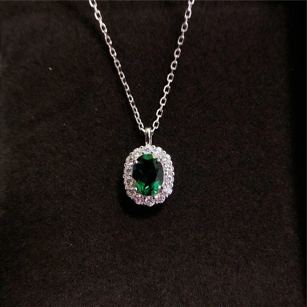 Oringal White Gold Au585 Pendant Popular Oval Shape 1.5CT Emerald Diamond Engagement Pendant Necklace Love Promise Gift For Lady