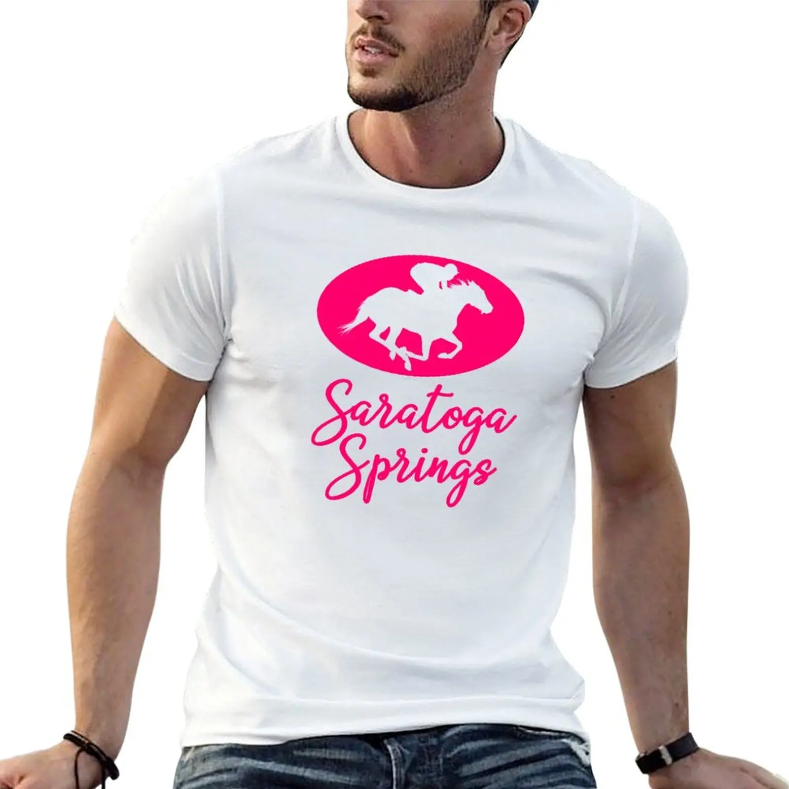 

Saratoga Springs New York Horse and Jockey T-Shirt t shirt for man 100 percent cotton t shirt for man T-Shirt
