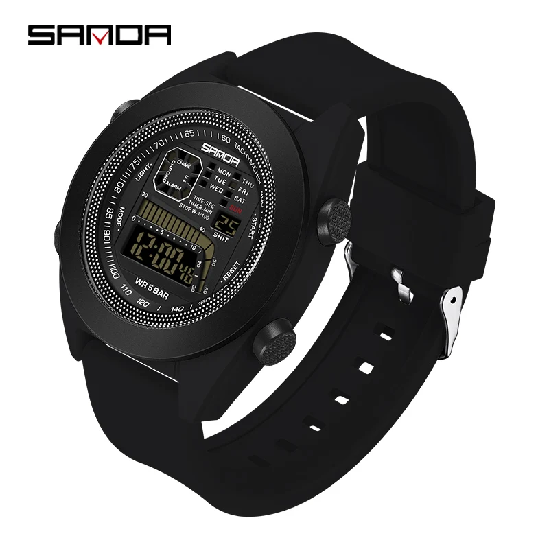 

SANDA New Single Core Electronic Watch Multifunctional Silicone Tape Men's and Women's Outdoor Sports Waterproof Wristwatch 9025