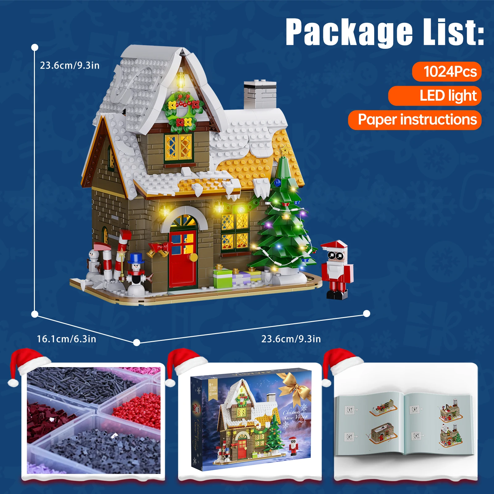 Kit de bloques de construcción de casa de nieve de Navidad con luces LED, Escena de Navidad, modelo de arquitectura, ladrillos, juguete para niños, regalo de Navidad