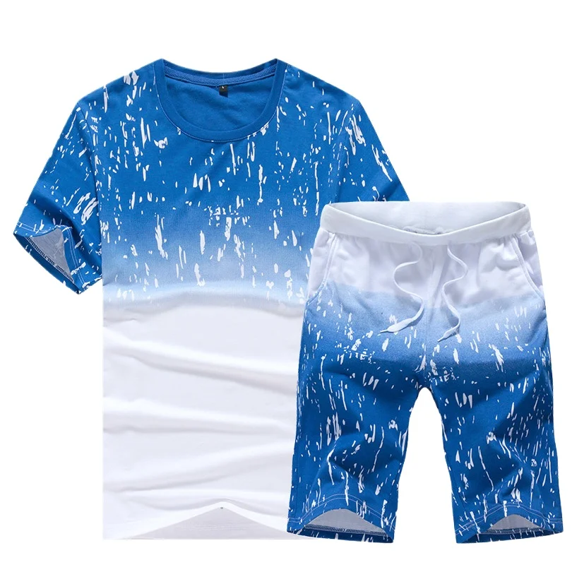 

Summer New 2 Pieces Sets Men Casual Tshirt + Shorts Fashion Male Sportswear Print Men's Tracksuit Asian Size 3XL