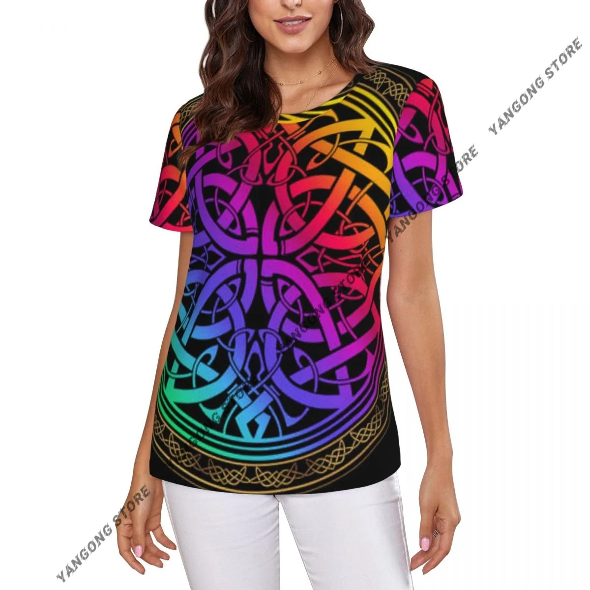 Women Short Sleeve Top Celtic Folk T-shirt Fashion Summer Female Tops Loose Round Neck T Shirt
