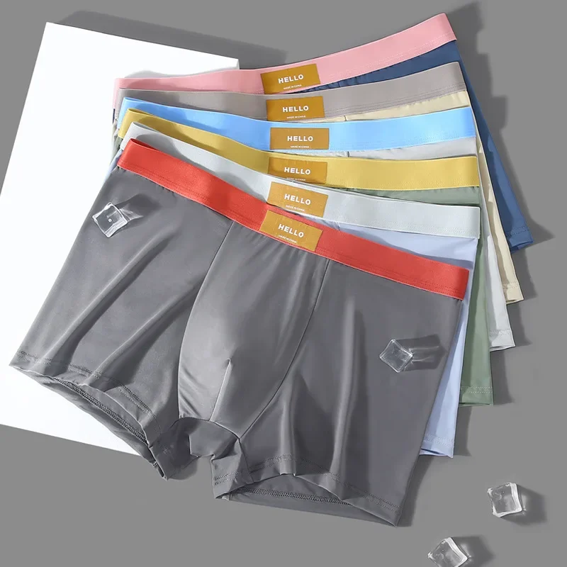 6Pcs Men's Boxers Shorts Underwear Boxers Man Cool Breathable Sexy Panties Ice Silk Fashion Antibacterial Short Pants Underpants
