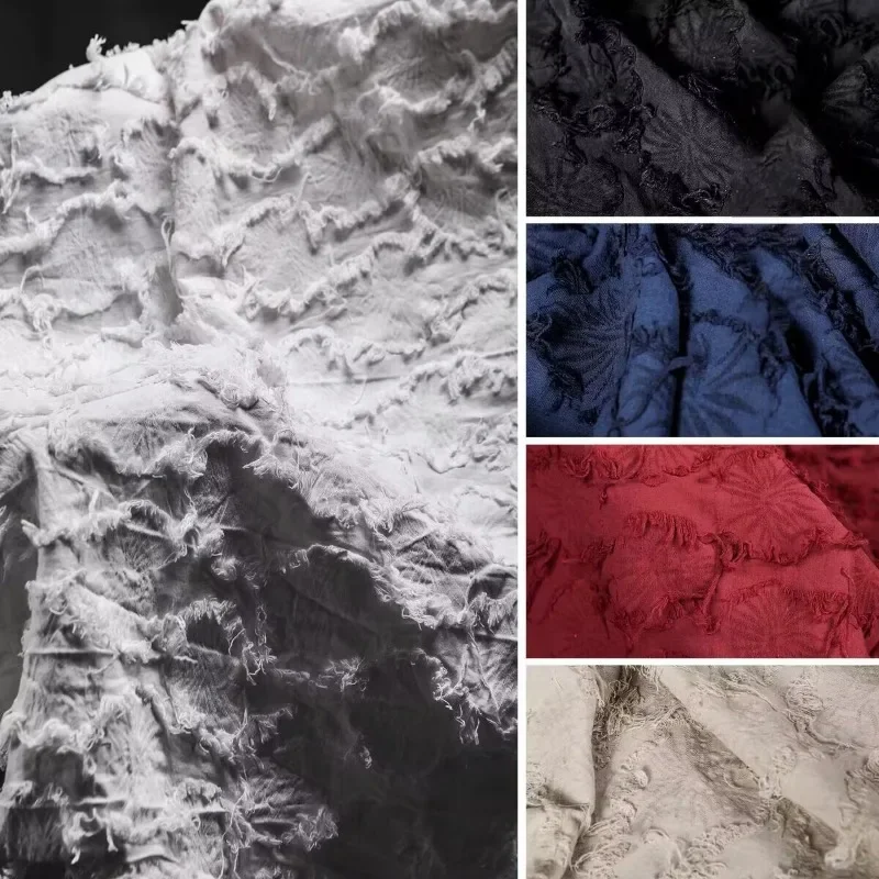 

Dark Flower Fringe Cotton Linen Fabric Hand Cut Flower Jacquard Skirt Pants Shirt Jacket Clothing Fabric Price Per Meter