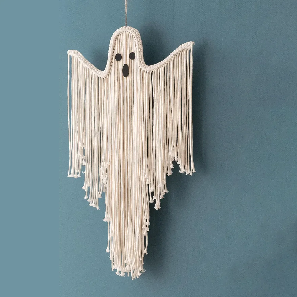 

Halloween Ghost Macrame Pendant Spooky Season Home Wall Decor Gothic Bedroom Accessories Autumn Festival Cute Tassel Ghost Gifts