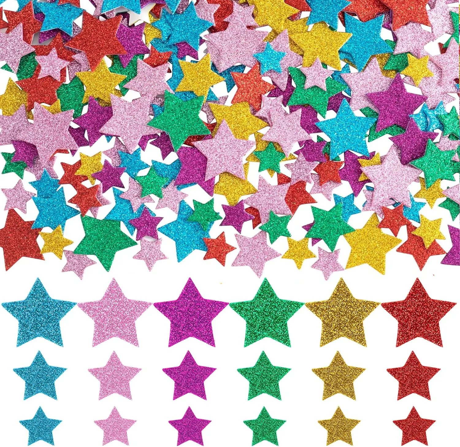 180-360pcs Colorful Glitter Foam Stickers- Self Adhesive Star Shape Glitter Sticker for Children Kids Arts Craft Supplies Toys