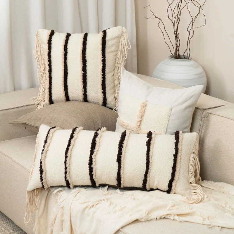 

High End Mid Century Vintage Beige Brown Patchwork Decorative Throw Pillow Cover for Sofa Living Room Hotel Cafe Bedroom Bedside