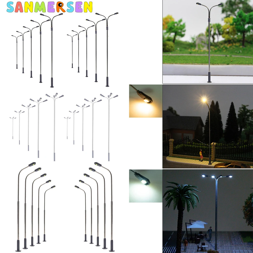 10 Stücke 1:75 Modell Eisenbahn Straßenlaternen SMD Lampe Miniatur Architektur Laternenpfahl DIY 3 V LED Einzelne Zwei Vier Kopf Zug Modell Lampe