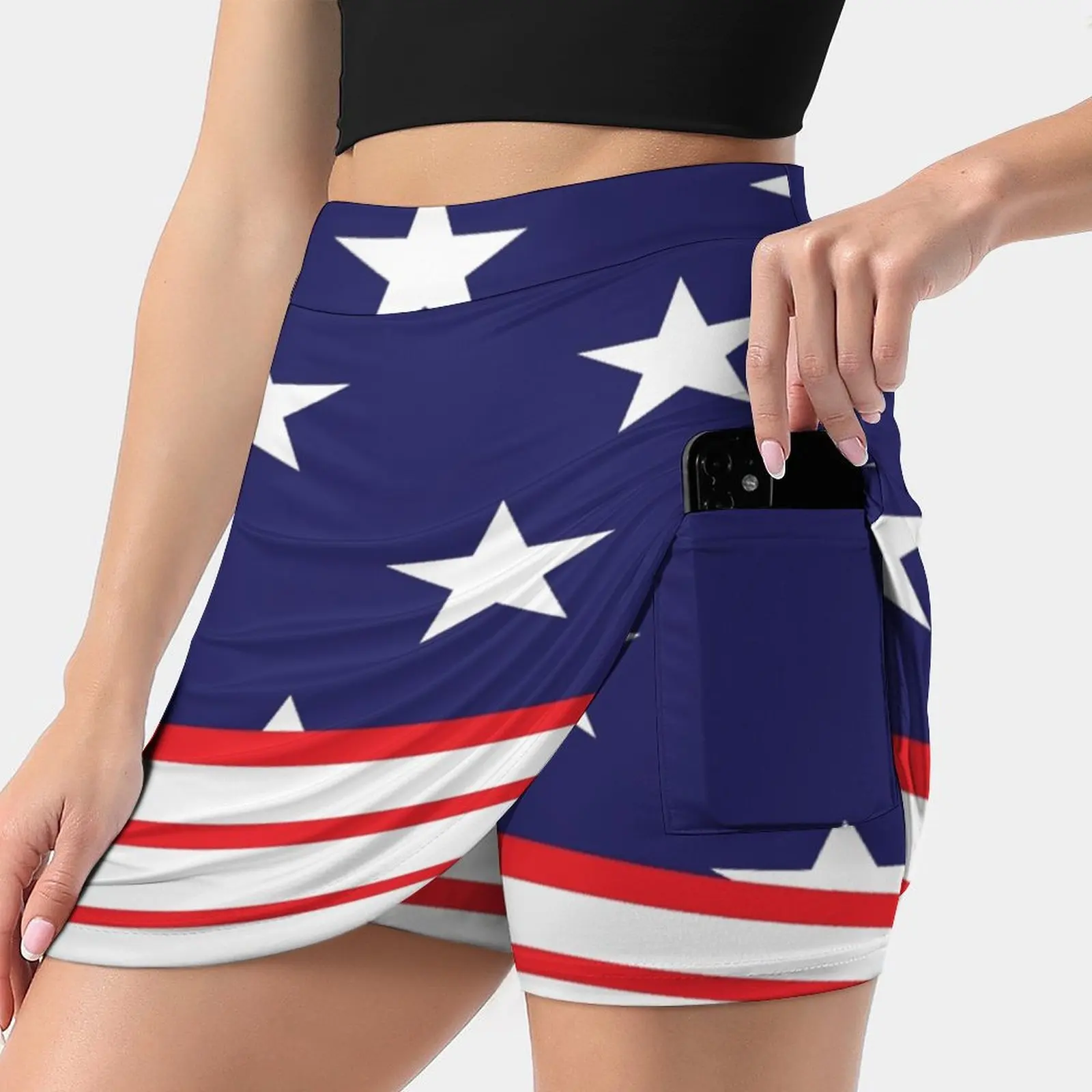 American Pattern Women's Fashion Sporting Skirt With Pockets Tennis Golf Running Skirts American Flag Country Stars Pattern