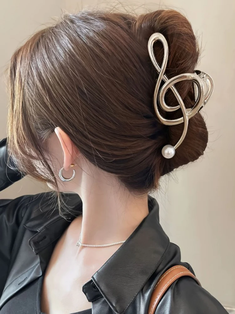 Pince à griffes en métal pour femmes, 1 pièce, Design de Note musicale, élégante, requin, antidérapante, queue de cheval, porte-chignon, accessoires pour cheveux, cadeau