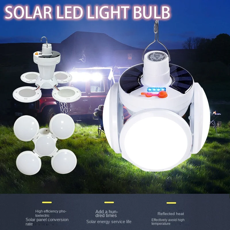 Solar LED Camping Lantern, Tent Lamp With Hook, Portable Outdoor Football Folding Light, Emergency Hurricane Camp Lamp