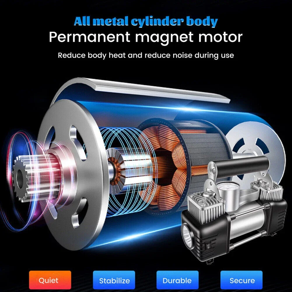 Pompa ad aria per auto gonfiatore per pneumatici elettrico a doppio cilindro per impieghi gravosi 12V 200W 150PSI compressore d\'aria ad alta