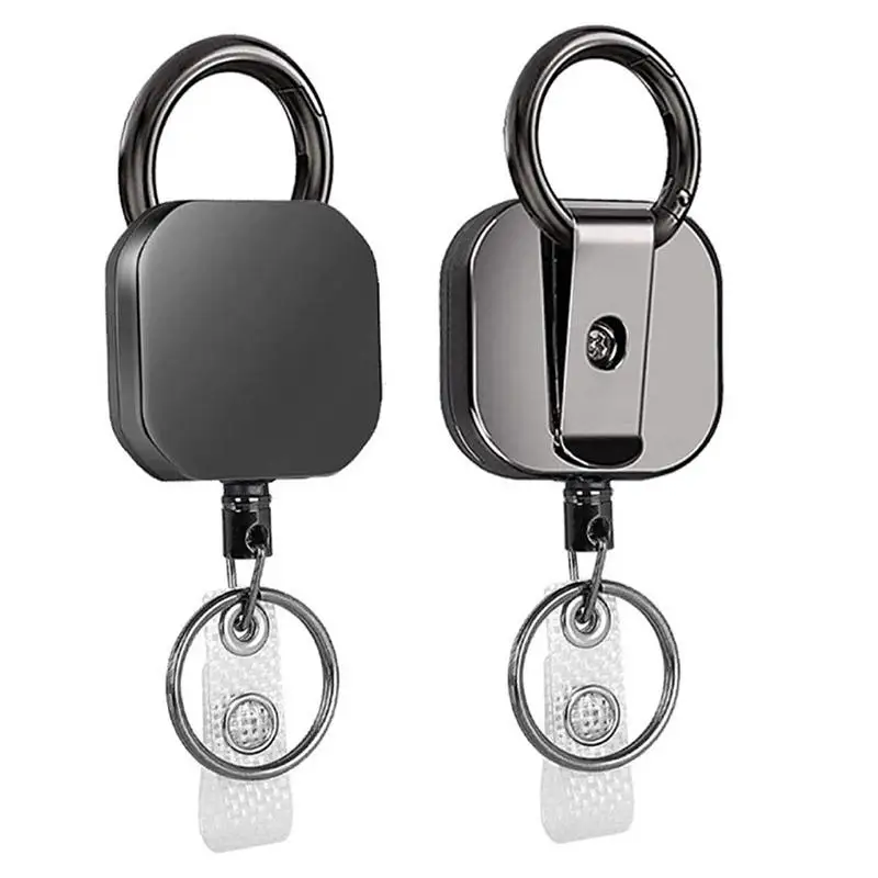 Zware metalen intrekbare sleutelhanger met badge scroll clip 28,3 inch versterkt staaldraad
