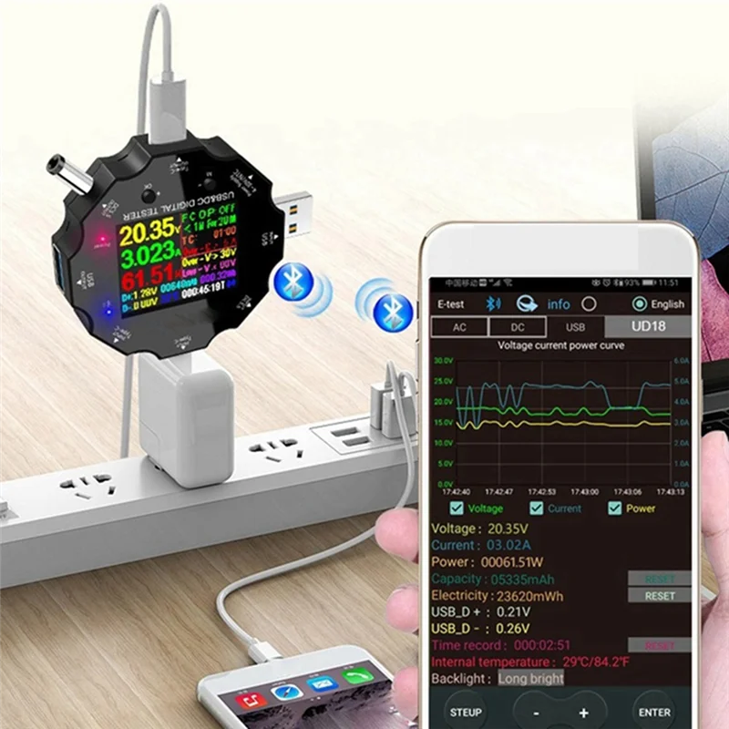 

A22I WiFi Tuya Fast Charge Tester USB Voltage Ammeter Type-C PD Mobile Phone Charger Tester Digital Voltage Ammeter