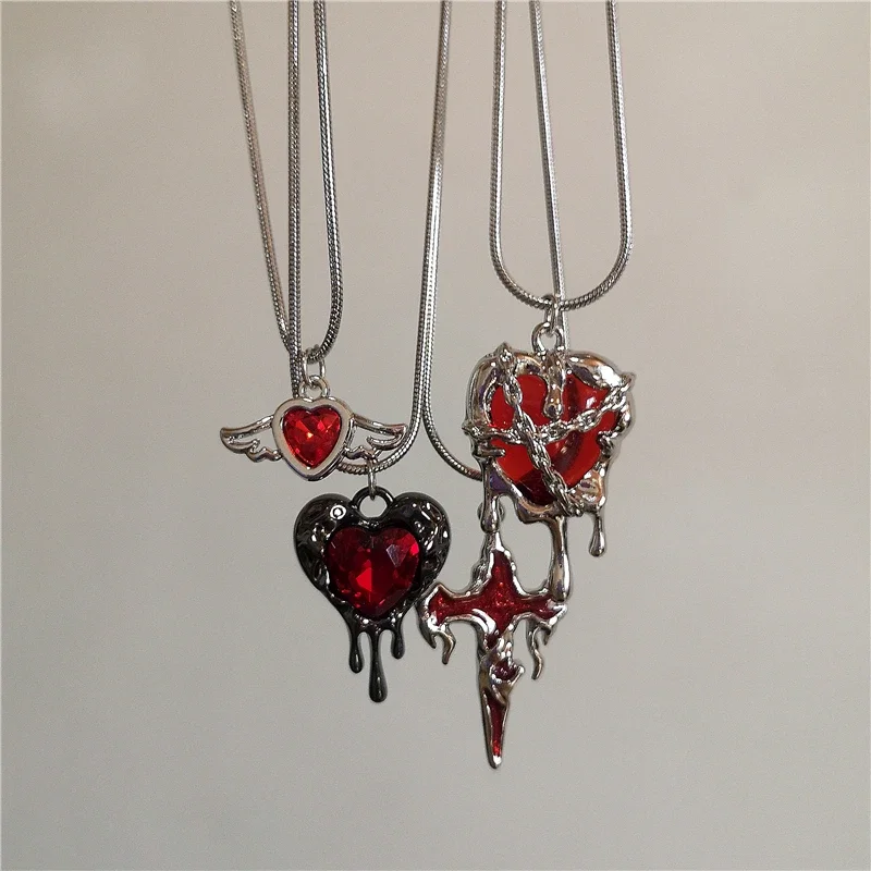 Vintage Y2k Rote Liebe Herz Kreuz Anhänger Schlange Kette Halskette Für Frauen Männer Halloween Ästhetische Gothic Rave Schmuck Zubehör – Detail 1