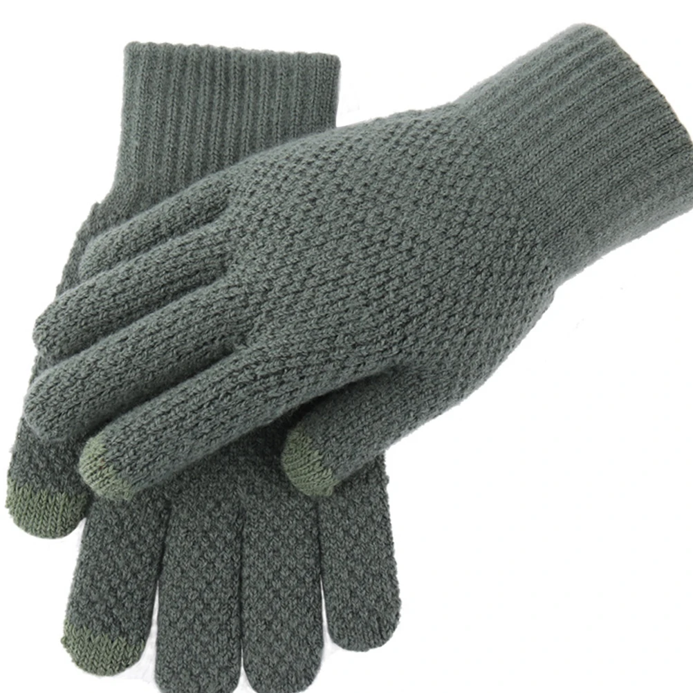 1Pair Winter Touch Screen Gloves Thick Knitted Mitten Soft Warm Finger Gloves Windproof Comfortable for Outdoor Workout