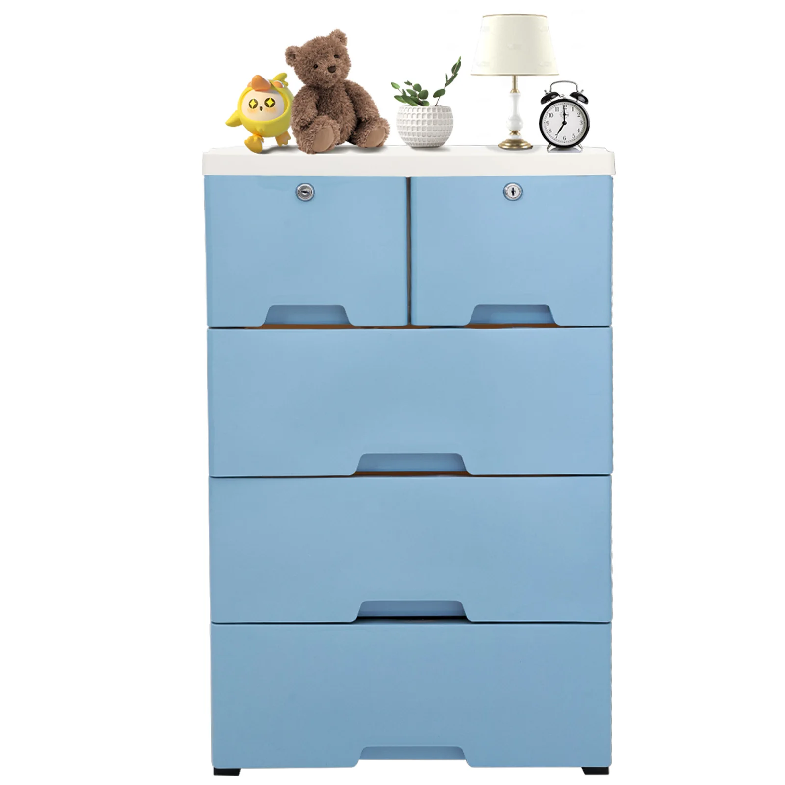 Portable Plastic Living Room Bedroom Drawers Dresser Storage Tower Cabinet with Lock Home/Office Free Standing Organizer 4 Wheel