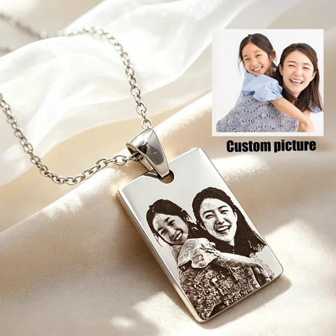 Custom Photo Pendant Necklace Personalized Picture Memory Tag Necklaces Stainless Steel Jewelry Gift family