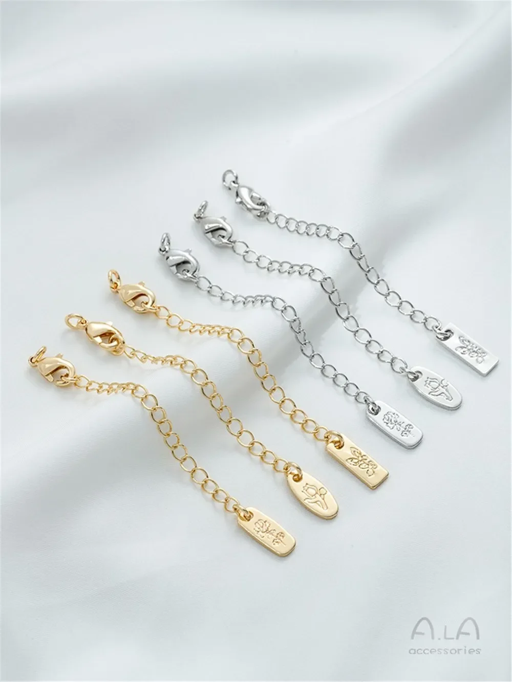 14K Gold-ห่อแกะสลักผีเสื้อ Rose Tag TAIL CHAIN DIY เครื่องประดับทําด้วยมือขยายอุปกรณ์เสริม EXTENSION CHAIN