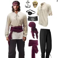 8-Piece Set Renaissance Pirate Costume Men's Halloween Clothing Set with Ankle Strap Pants And Shirt Special Use Cosplay Wear