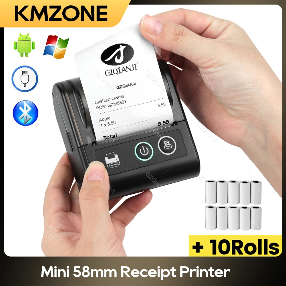 Pocket 58mm Thermal Printer Mini Bluetooth Receipt Printer Wireless Mobile Bill Ticket Machine for Small Business Impresora