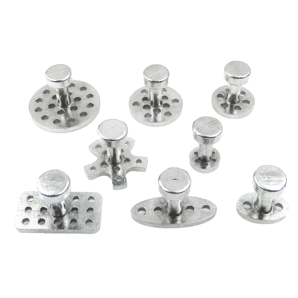 8PCS Zinc Alloy Pull Buckle Set Puller Gasket Dent Repair Sucker Car Depression Repair Tool Striker Accessories (Silver)