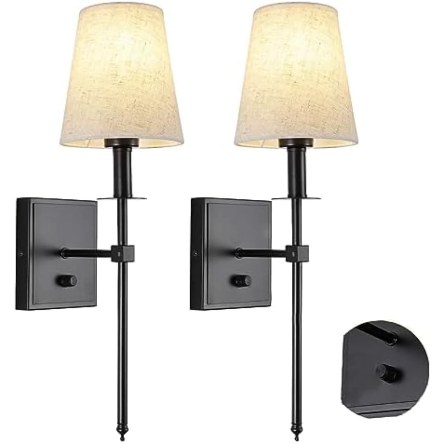 Led  Sconces Set of Two, Black Bathroom Vanity Light with On Off Dimmer Switch,  Lighting Fixture for Living Room