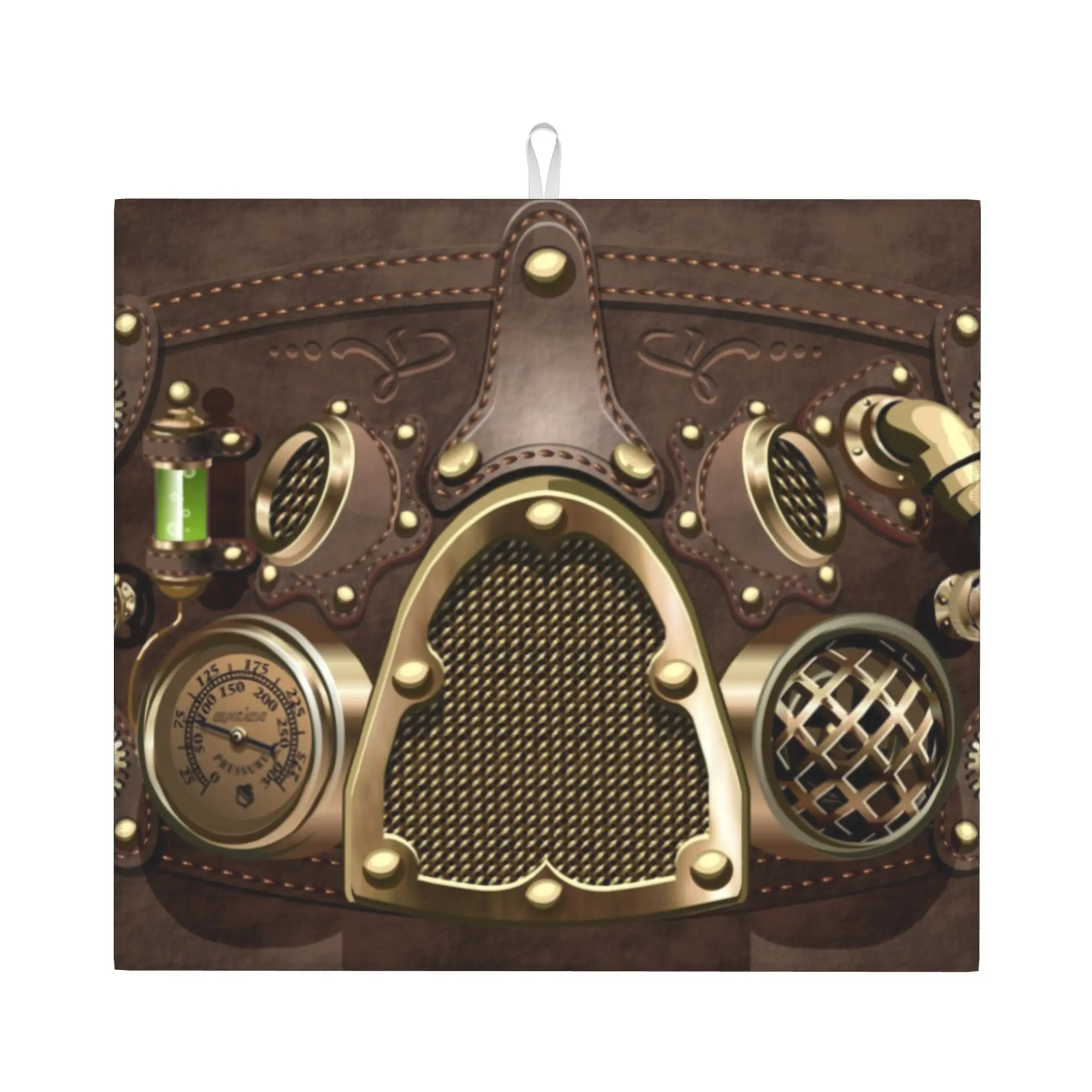 Steampunk Leather Non Slip Kitchen Counter Protector Mat Barware Tableware Reusable Pilot Air Fighter Drying Mat For Kitchen