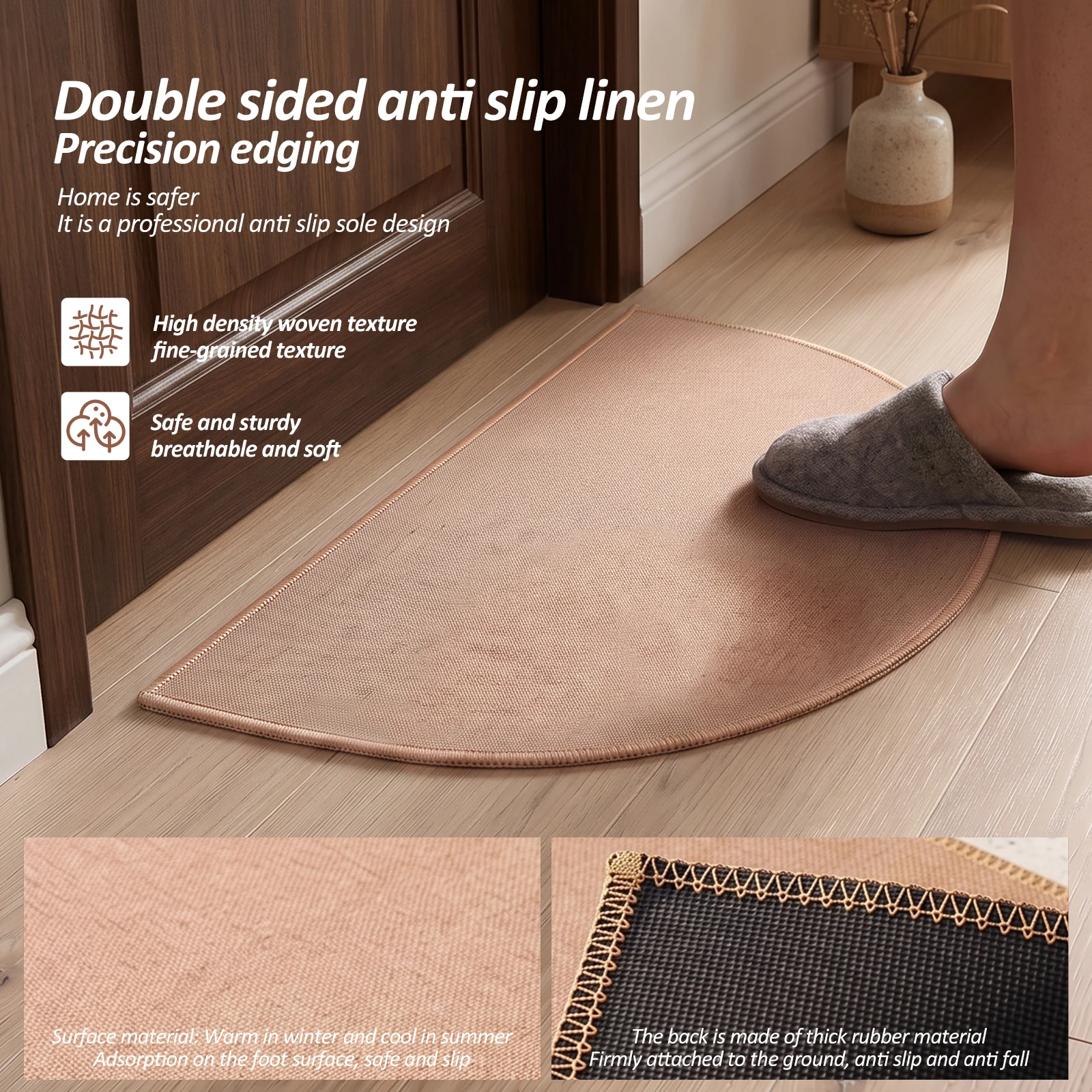 2Pcs Door Mat Half Circle Non Slip Floor Mats Soft Linen Entryway Rug Absorbent Front Door Mat for Home Entrance Office Decor