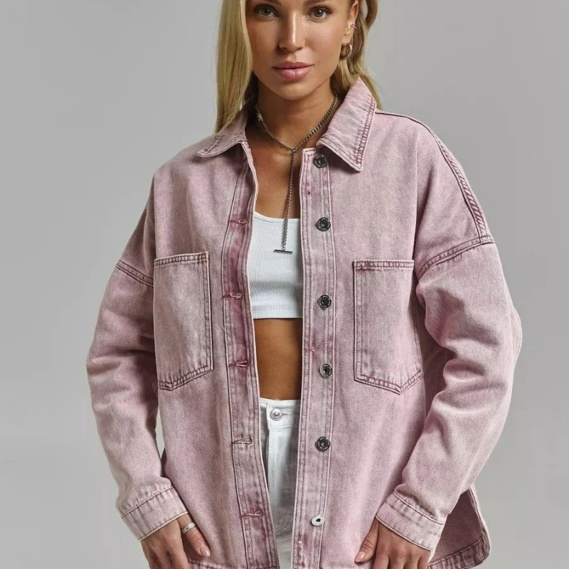 2026 ربيع الخريف جديد ريترو هونغ كونغ نمط تنوعا التلبيب عادية فضفاض الدنيم سترة قطنية علوية من القطن الخالص للنساء ملابس خارجية