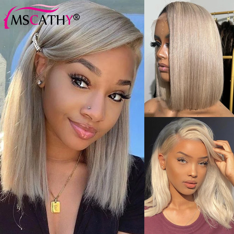 

13x4 Ash Blonde Colored Bob Wigs For Women Human Hair HD Transparent Lace Frontal Wig Short Straight Bob Brazilian Remy Hair Wig