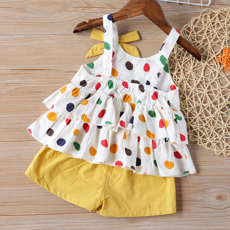 Humor Bear Girl Clothes Suit Colorful Dot Bows Decorate The Vest Top + Pants Suit 2 Piece Children\'s Clothing