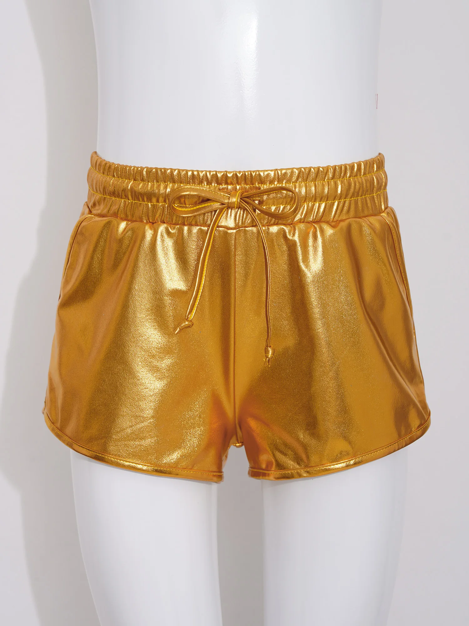 Kids Girls Metallic Shiny Jazz Dance Shorts Drawstring Elastic Waistband Hot Pants Bottoms School Party Cheerleading Costume