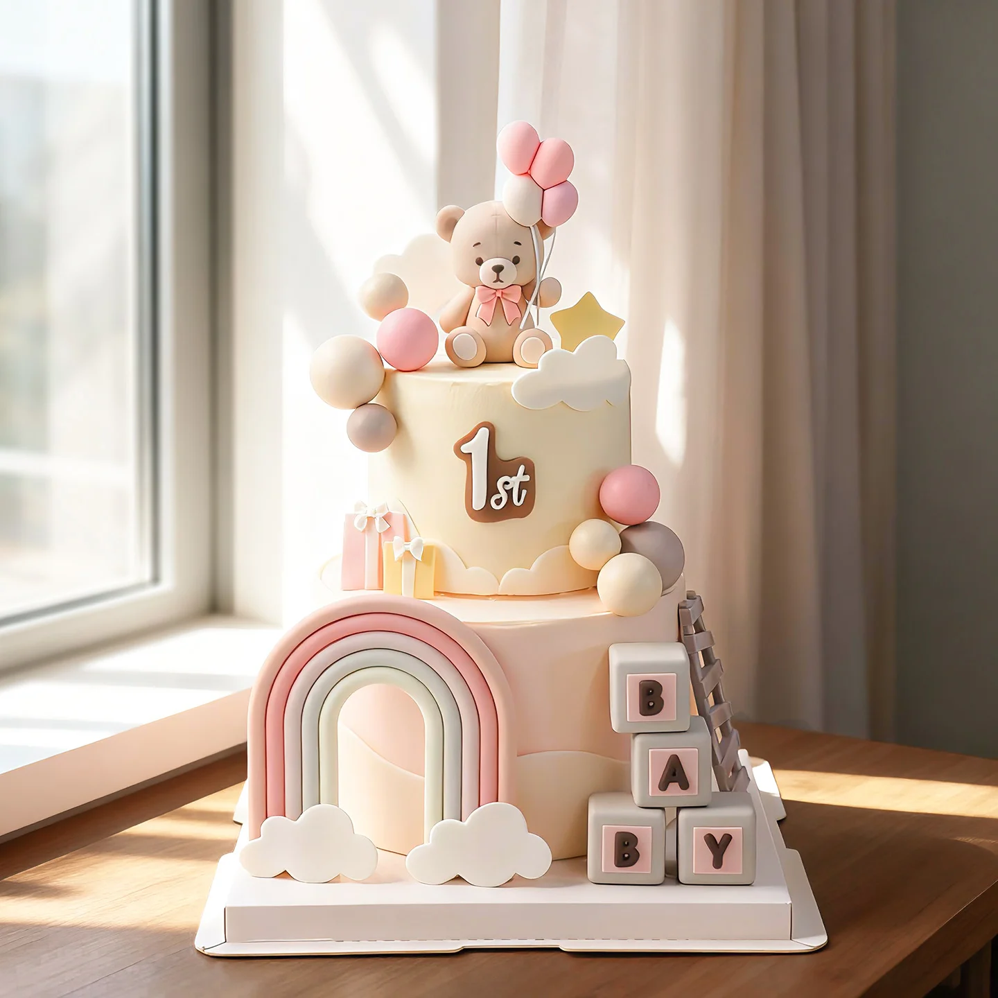 Cartoon Ballon Bär Kuchen Dekor Rosa Schleife Baby Thema Kuchen Topper für Mädchen 1. Geburtstag Party Baby Dusche Dekorationen Lieferungen