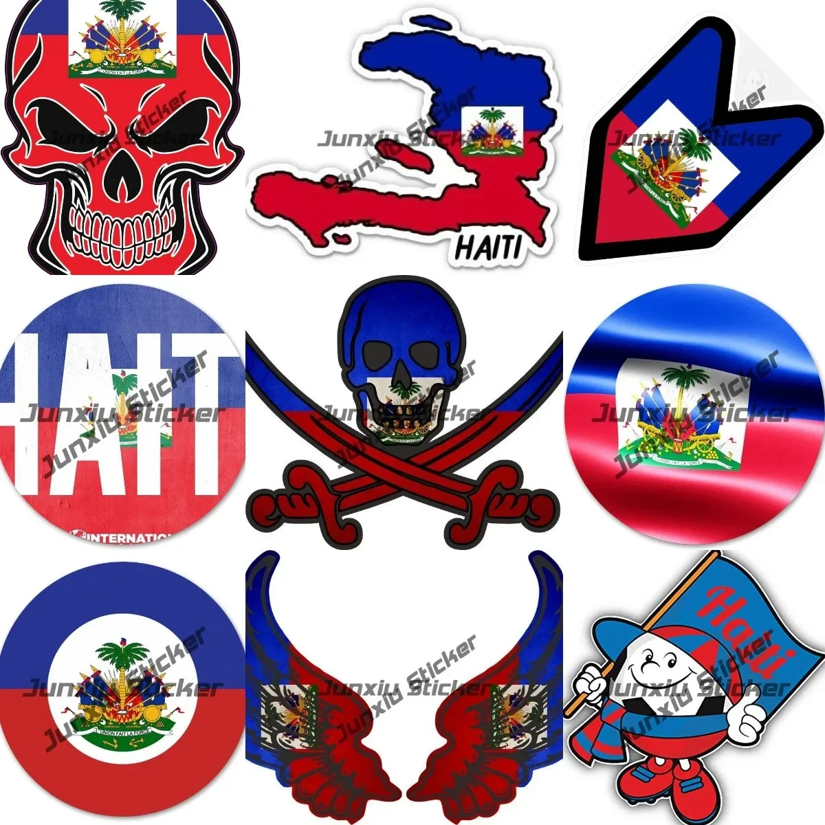 Haitian Flag Pirate Skull Vinyl Decal Haiti Flag Country Wings Sticker Proud Haitian Sticker for Cars SUV Laptop Bumper Sticker
