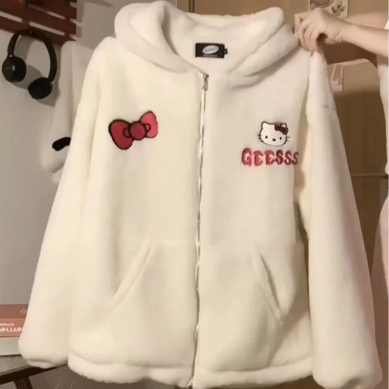 

Толстовка Sanrio Hello Kitty для женщин, осенне-зимняя модная одежда с уникальным дизайном, милые и свободные топы с длинными рукавами, пальто