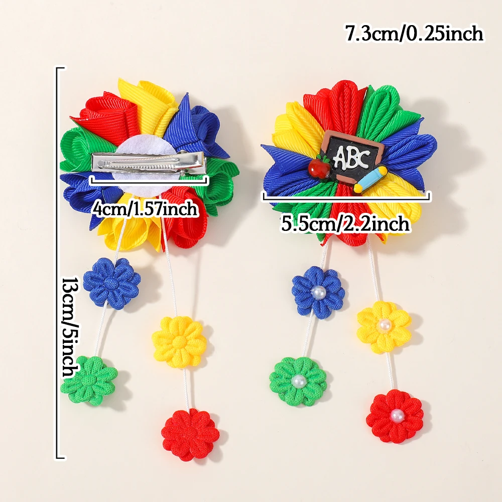 2pcs/set Rainbow Flower Tassel Hair Clips for Girls Back To School Barrettes Hairpins Cute Headwear Hair Accessories Wholesales